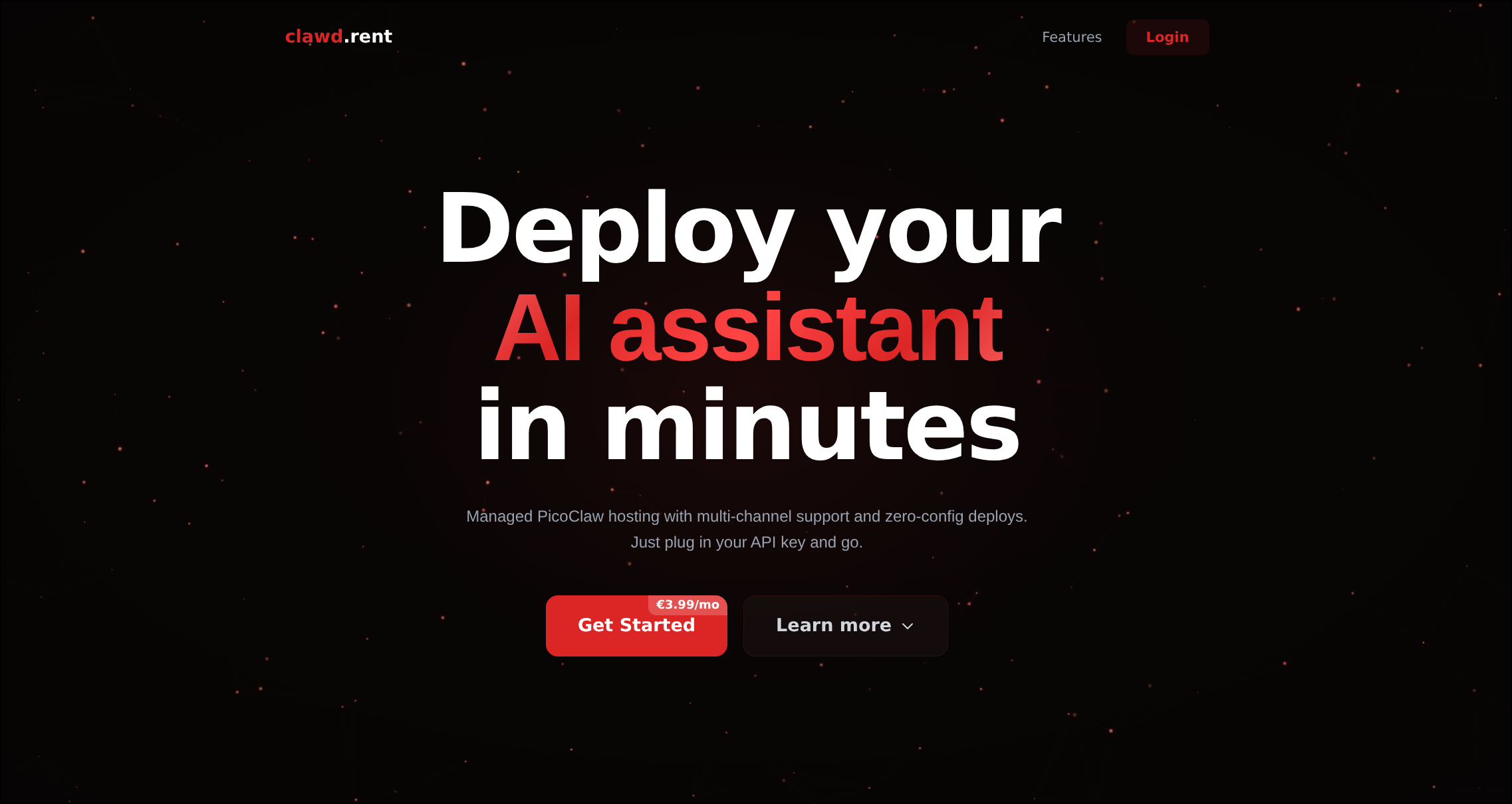 clawd.rent - Main product screenshot demonstrating key features and user interface