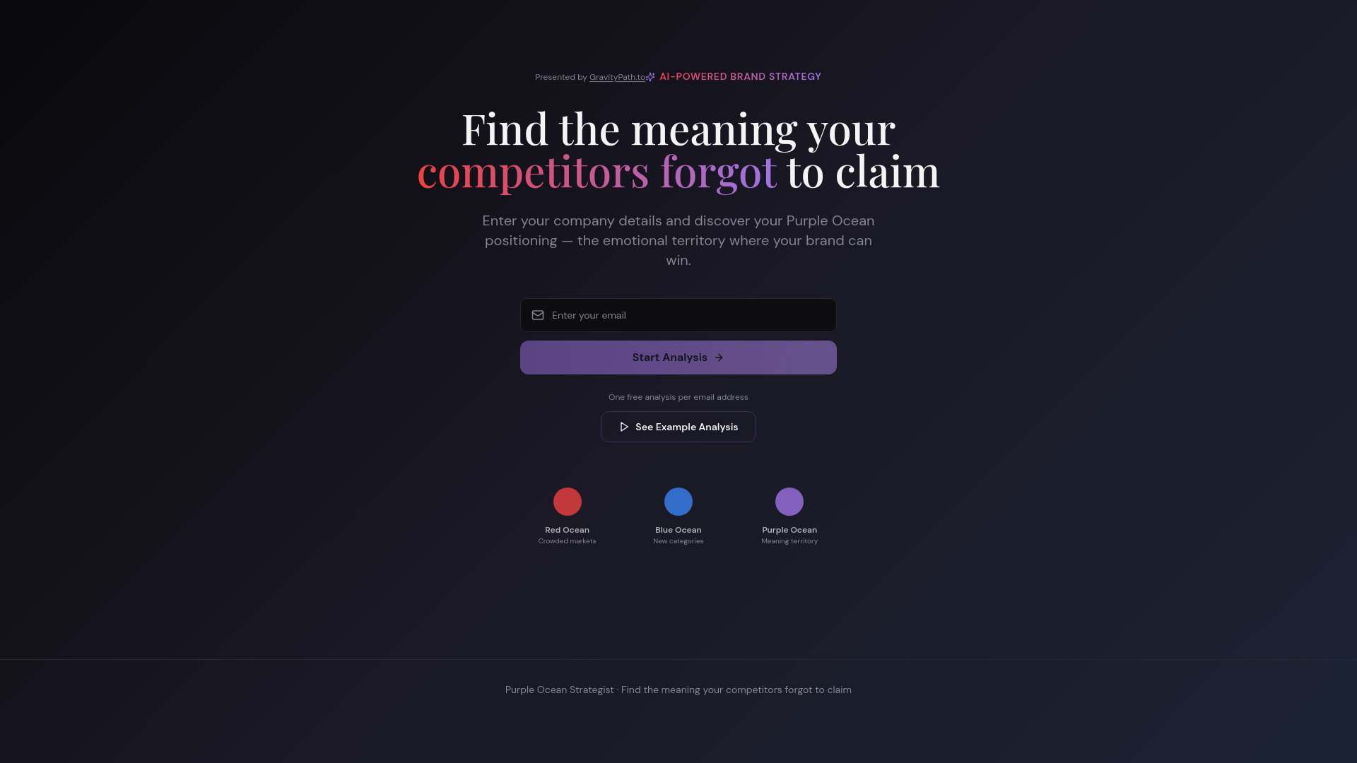 Purple Ocean Strategist - Main product screenshot demonstrating key features and user interface
