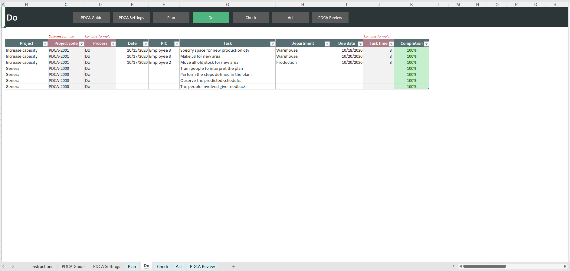 PDCA (Plan-Do-Check-Act) Excel Template - Screenshot 5 showing product features and functionality