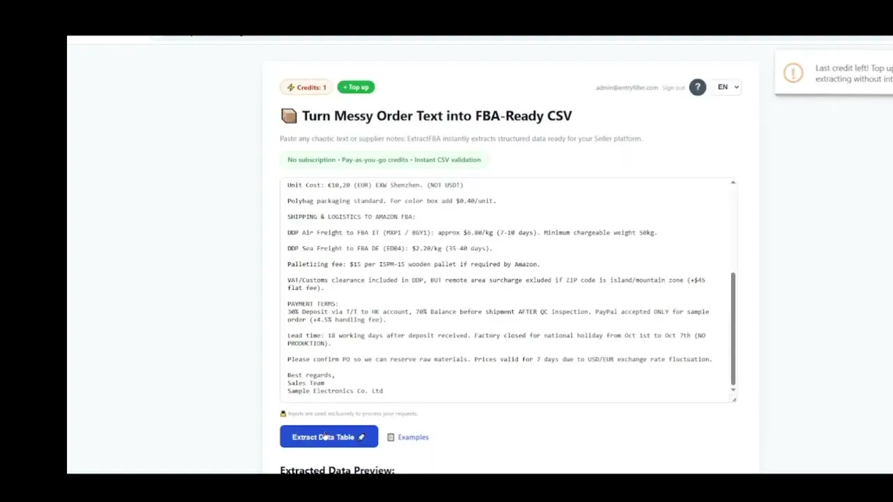 ExtractFBA: Raw Text to FBA-Ready CSV gallery image