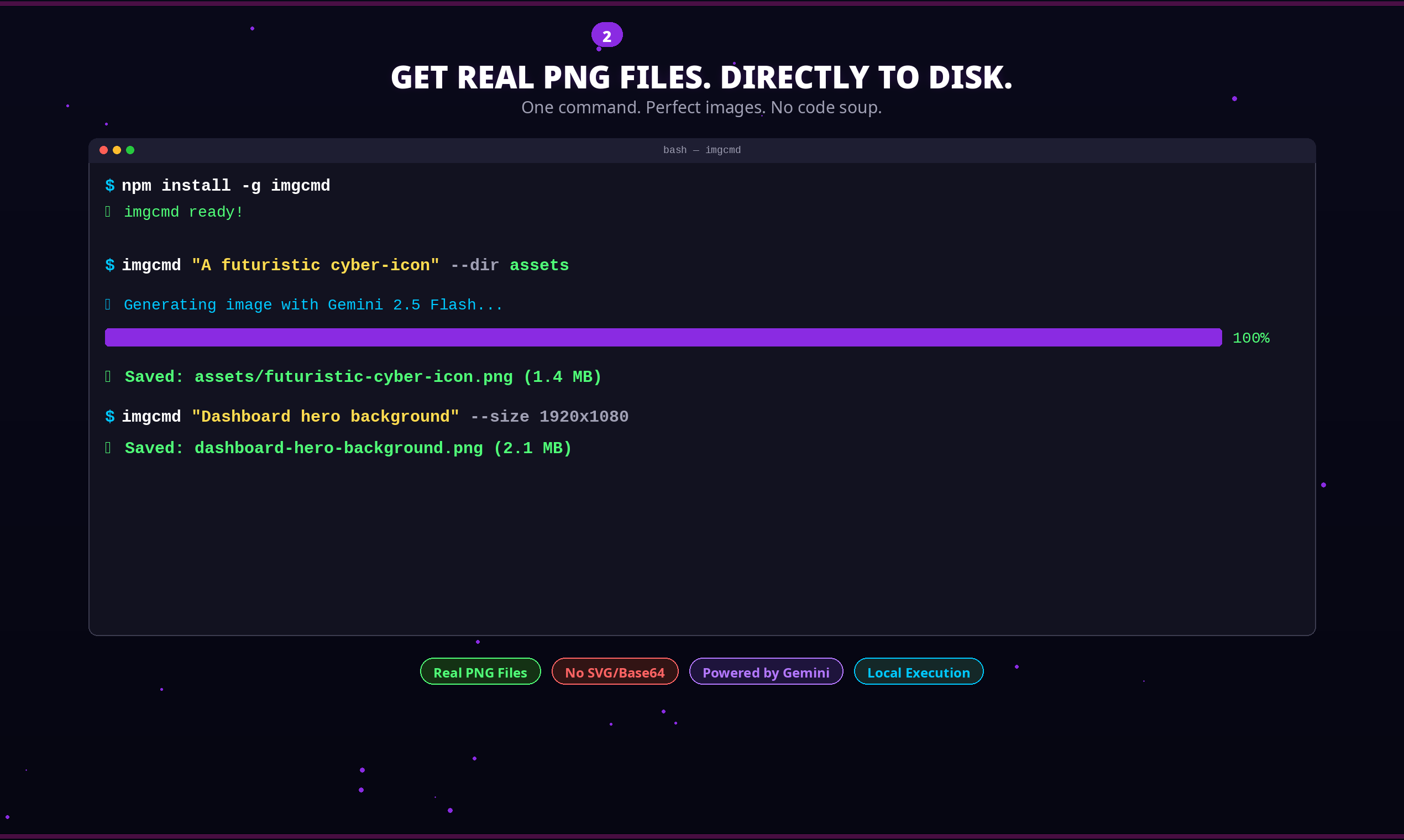 터미널에서 imgcmd를 사용하여 이미지를 생성하고 디스크에 저장하는 과정을 보여주는 스크린샷이다.