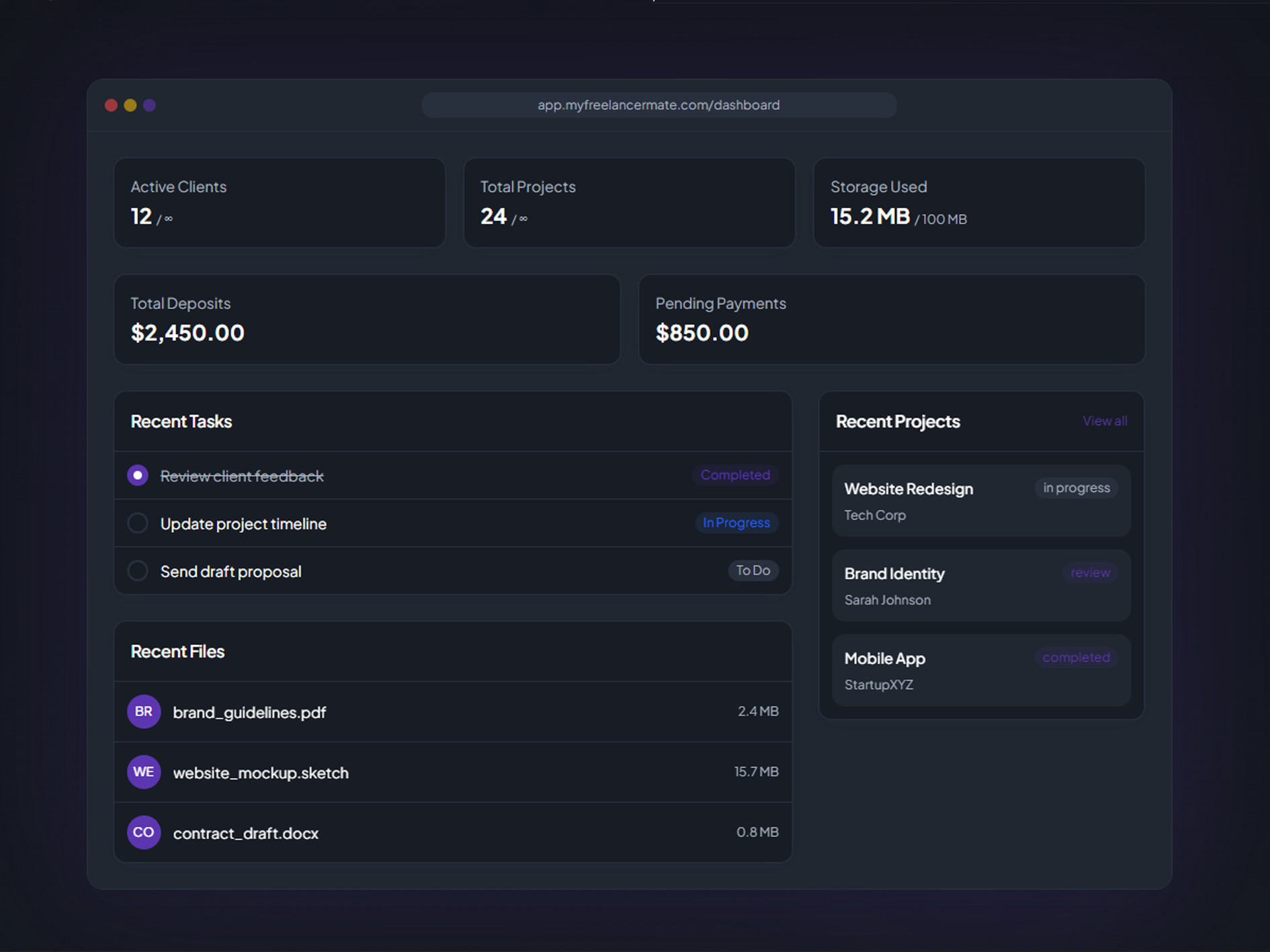 MyFreelancerMate - Main product screenshot demonstrating key features and user interface