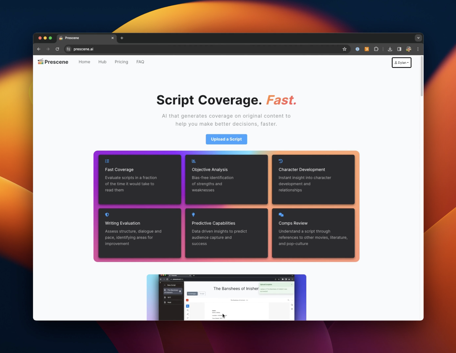 startuptile Prescene-AI script coverage and analysis