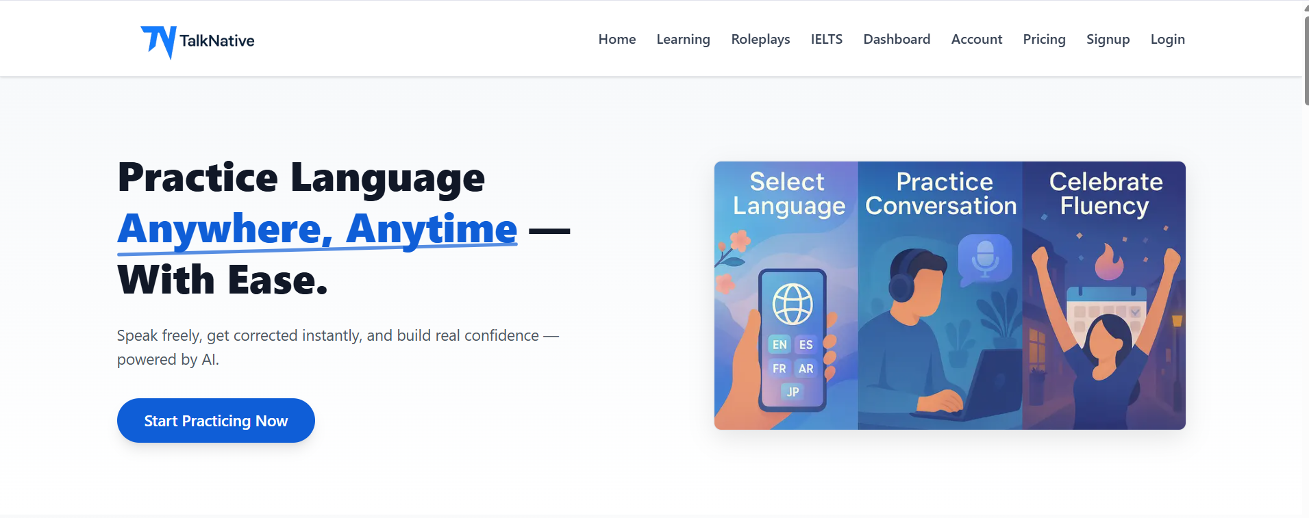 TalkNative - Main screenshot showing features and interface