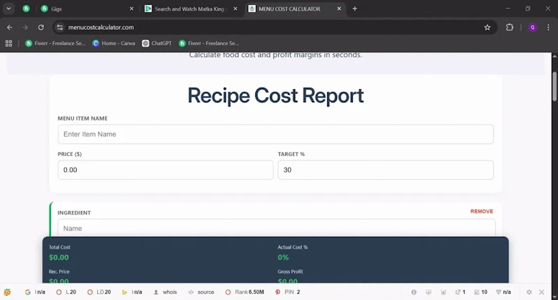 Menu Cost Calculator screenshot 1 (video preview)