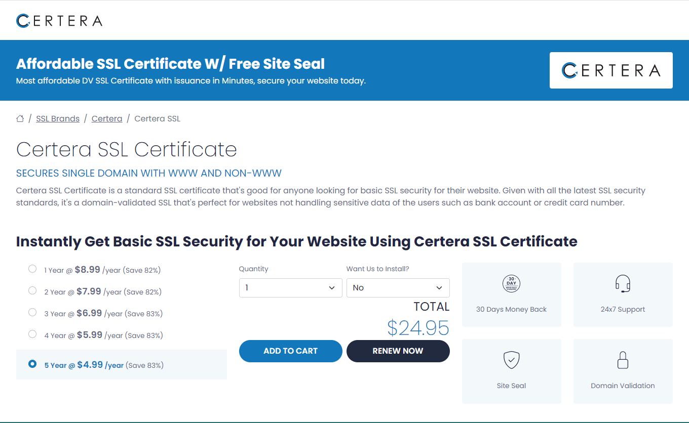 Certera SSL 인증서 - 웹 사이트에서 HTTPS 암호화를 활성화하십시오 미디어 1