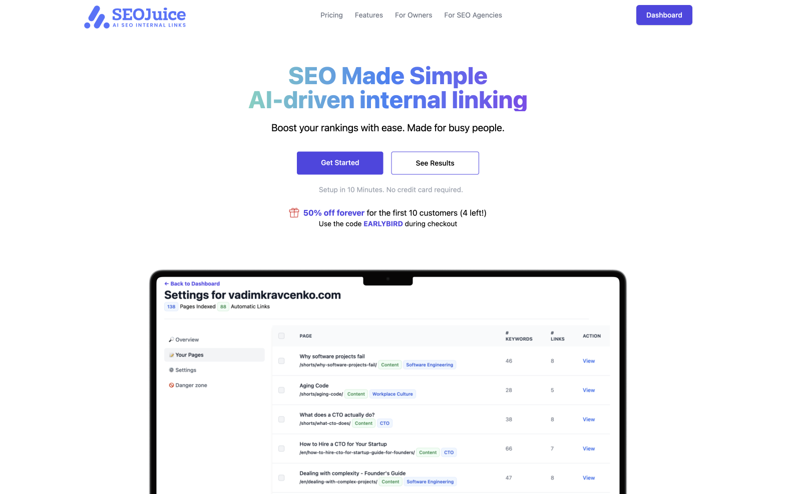 startuptile SEOJuice-AI-driven internal linking tool