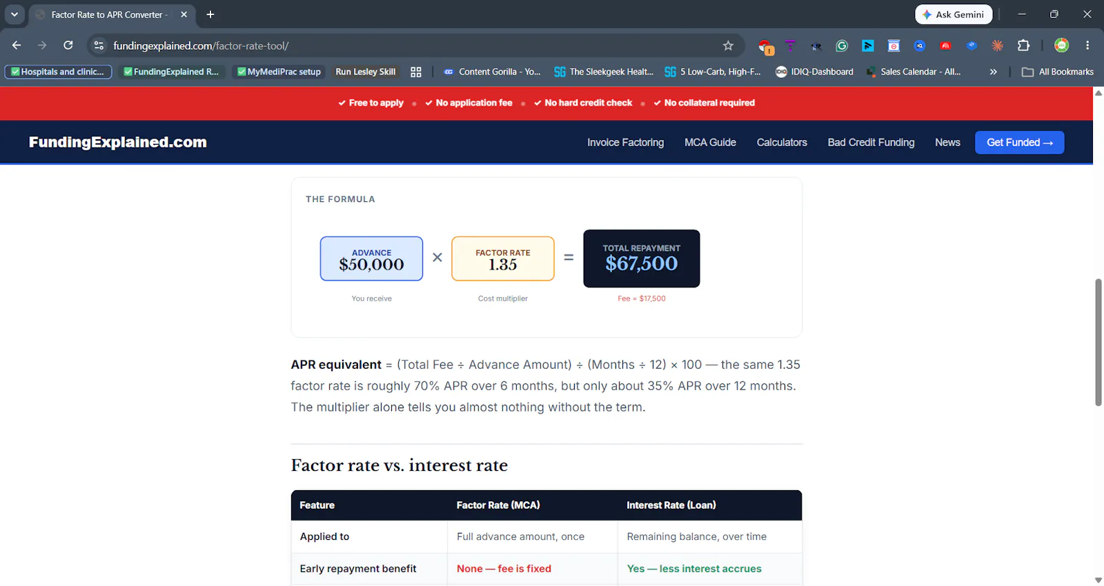 MCA Factor Rate Calculator screenshot 3
