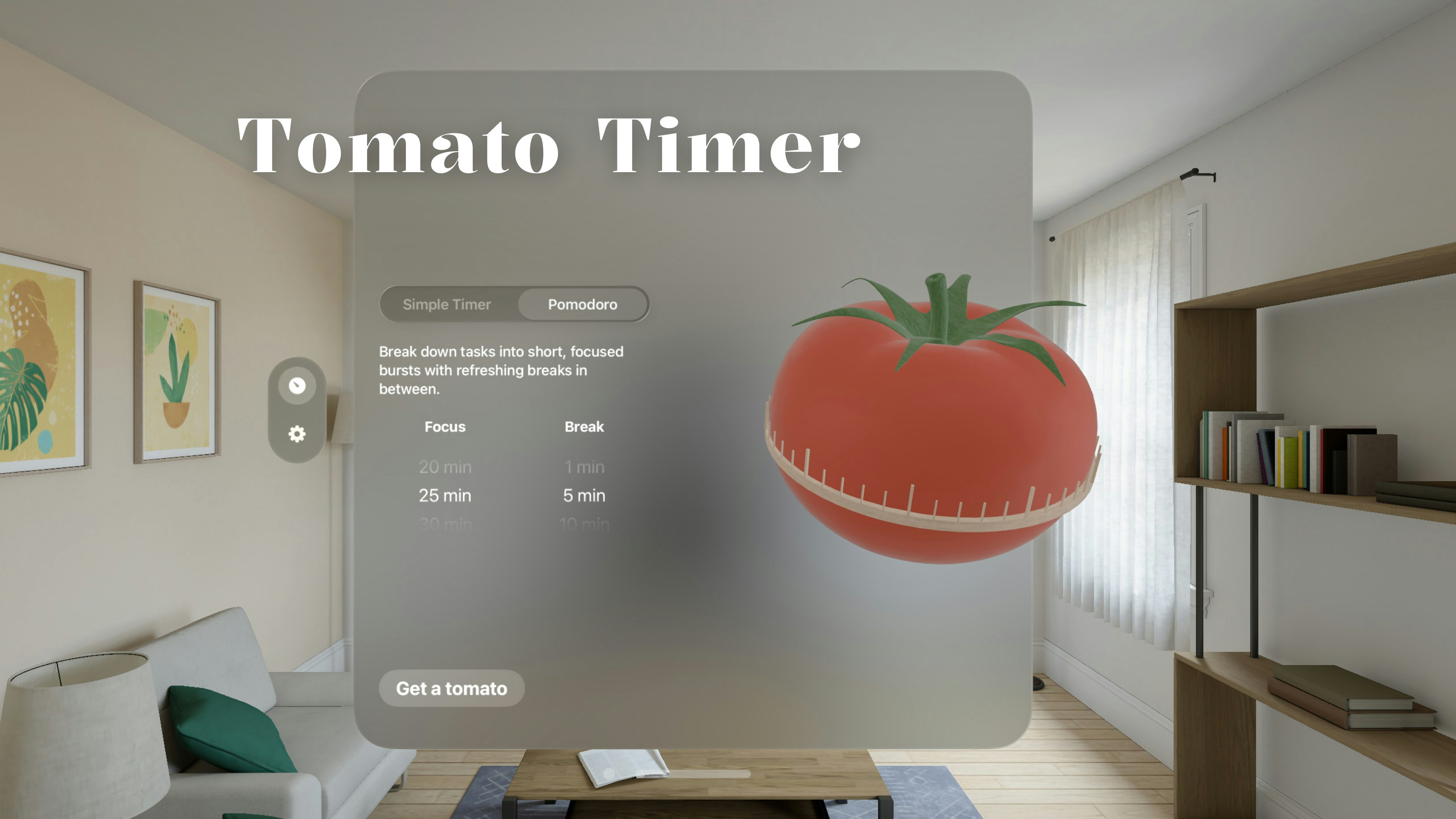 토마토 타이머 - 대화 형 3D AR Pomodoro 타이머 및 비전 프로의 시계 미디어 4