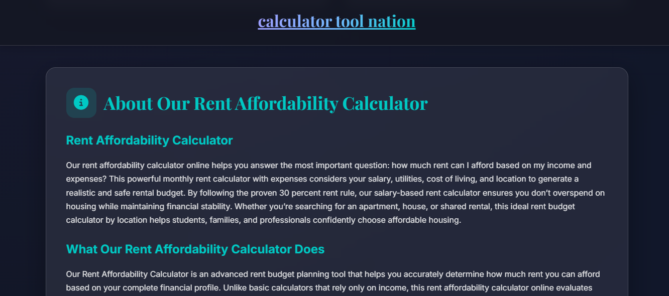 Rent Affordability Calculator - Screenshot 3 showing product features and functionality