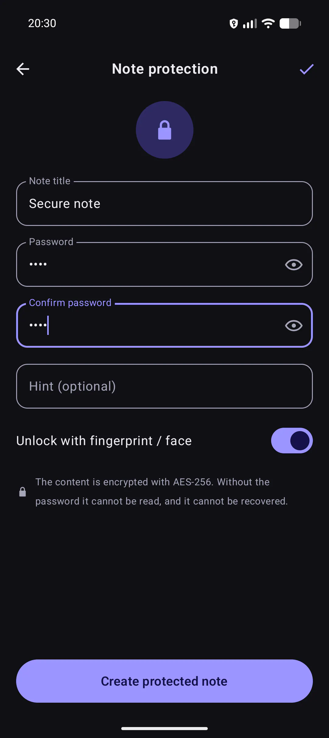 Notes: private & encrypted screenshot