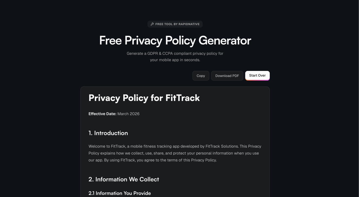 RapidNative free tools gallery image