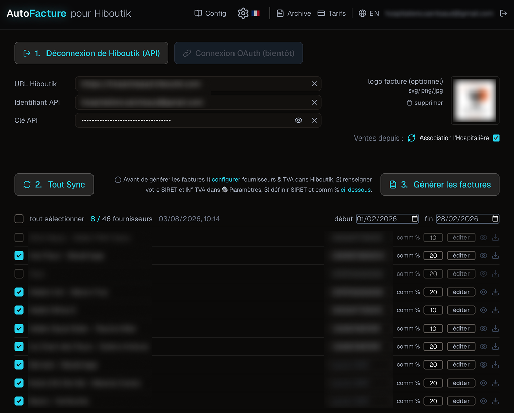 AutoFacture for Hiboutik - Screenshot 2 showing product features and functionality
