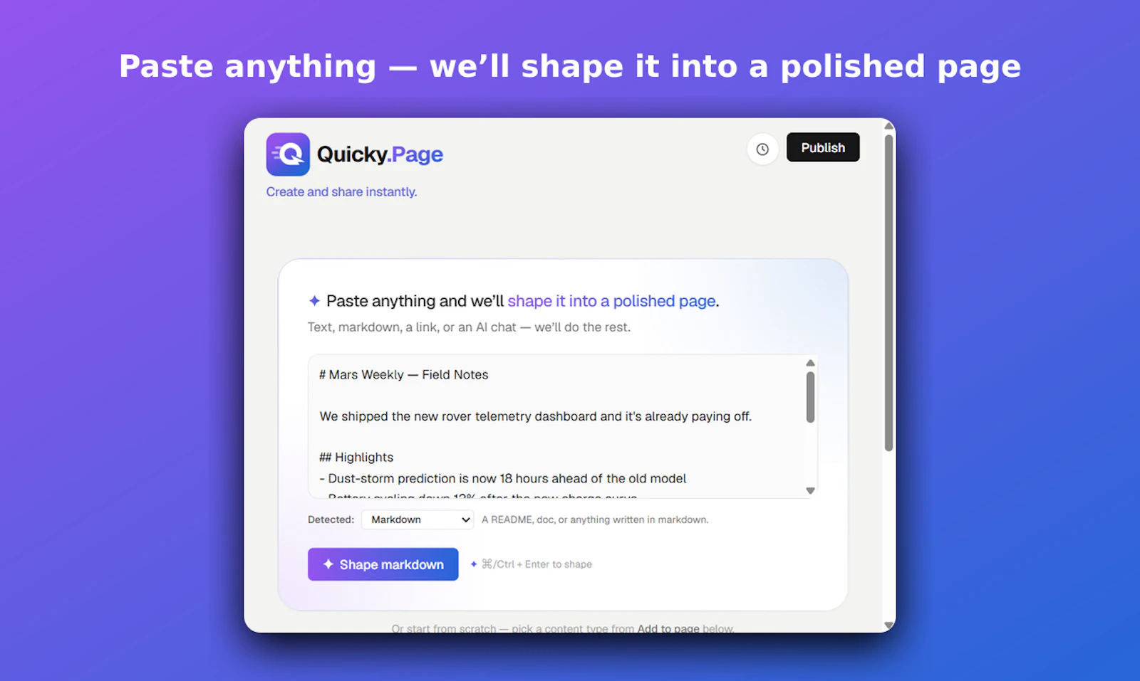Quicky.Page screenshot 1