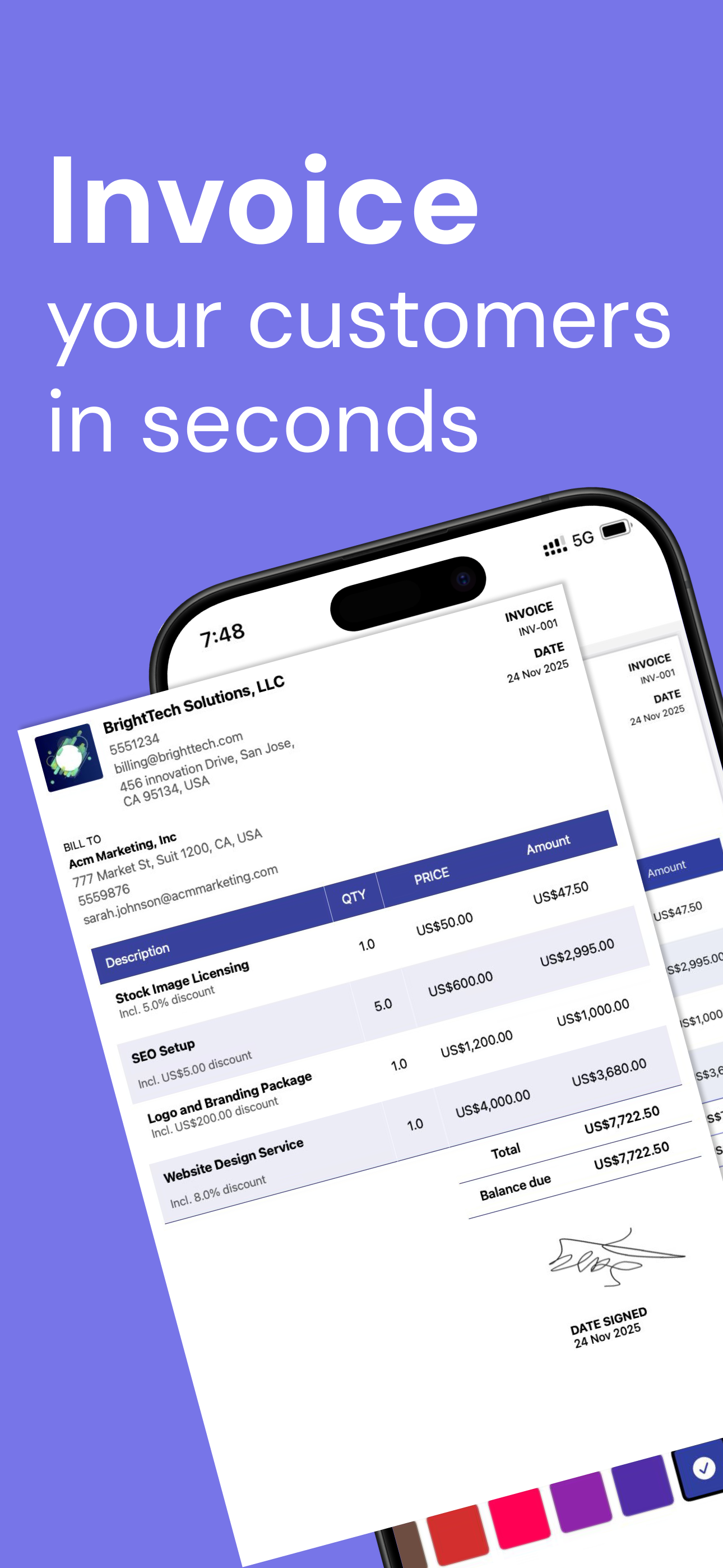 Invoice Maker: InvoiceMate - Main product screenshot demonstrating key features and user interface