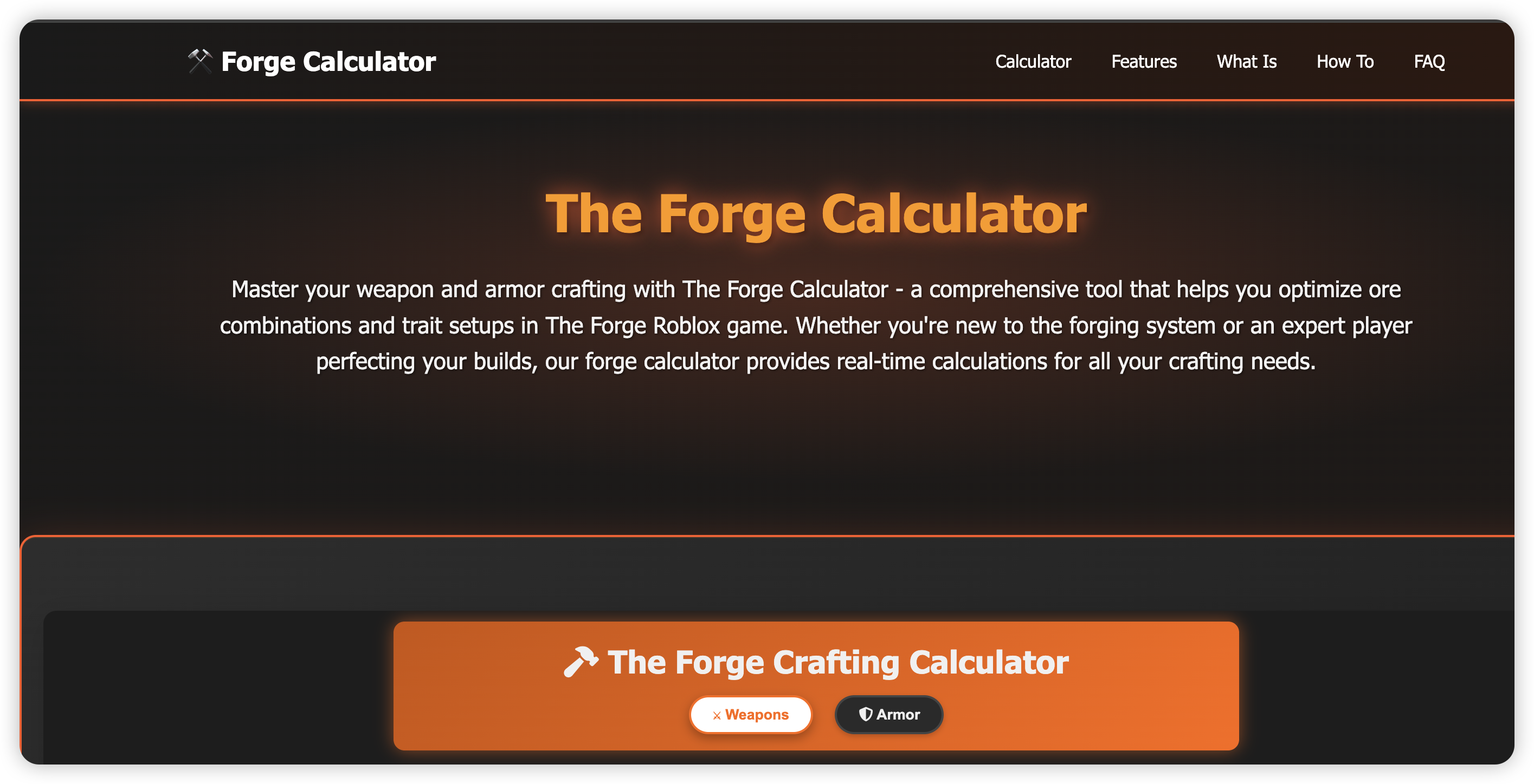 Roblox The Forge Calculator - Main product screenshot demonstrating key features and user interface