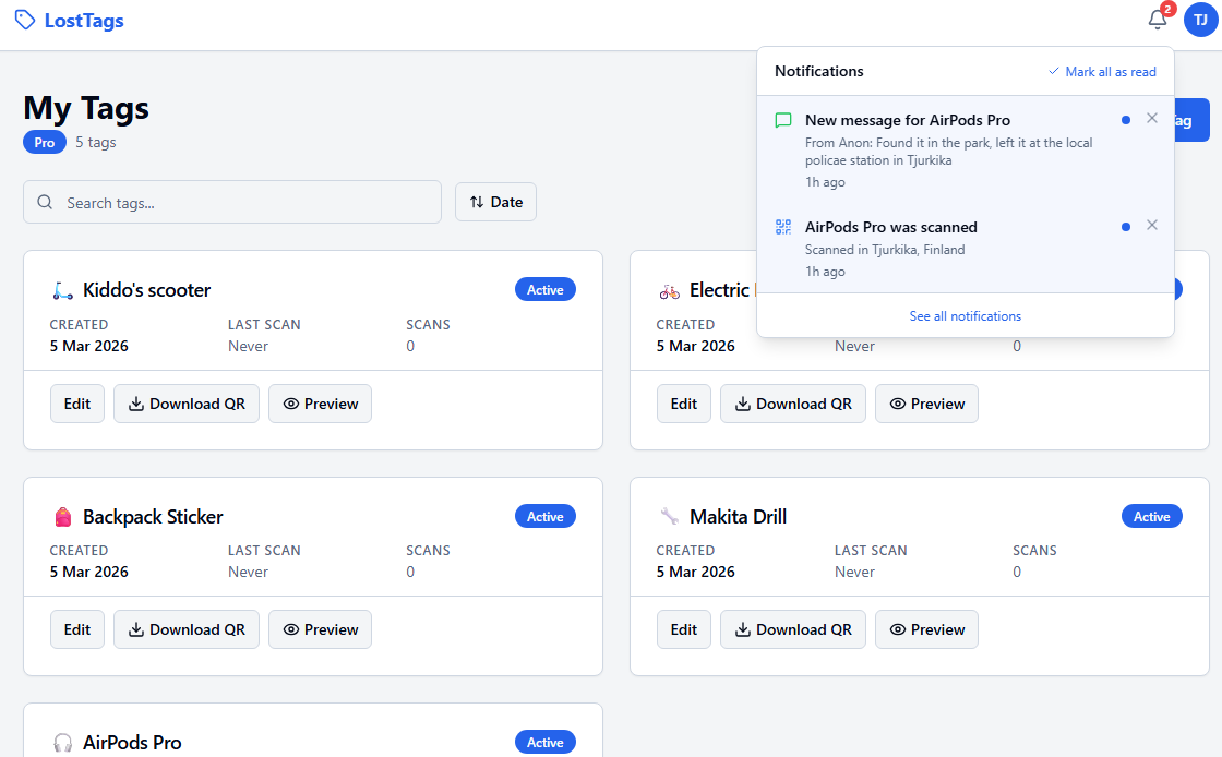 LostTags - Screenshot 3 showing product features and functionality