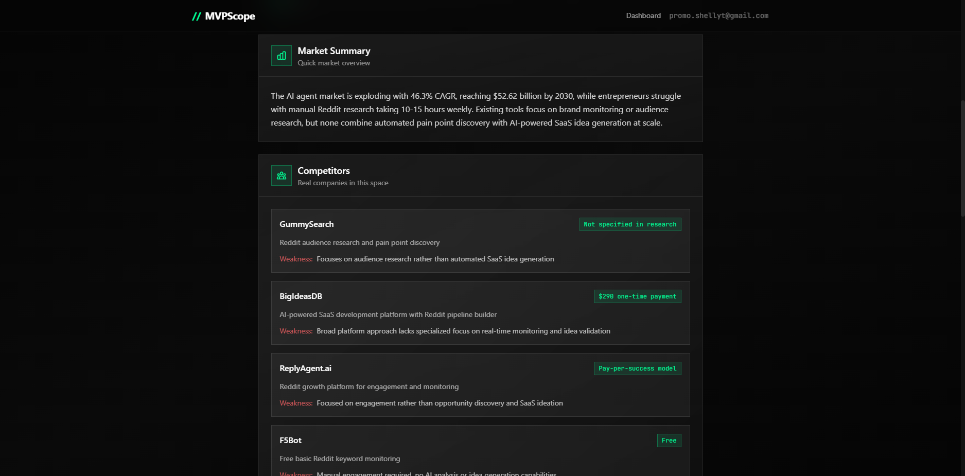 MVPscope – Validate your startup idea - Screenshot 4 showing product features and functionality