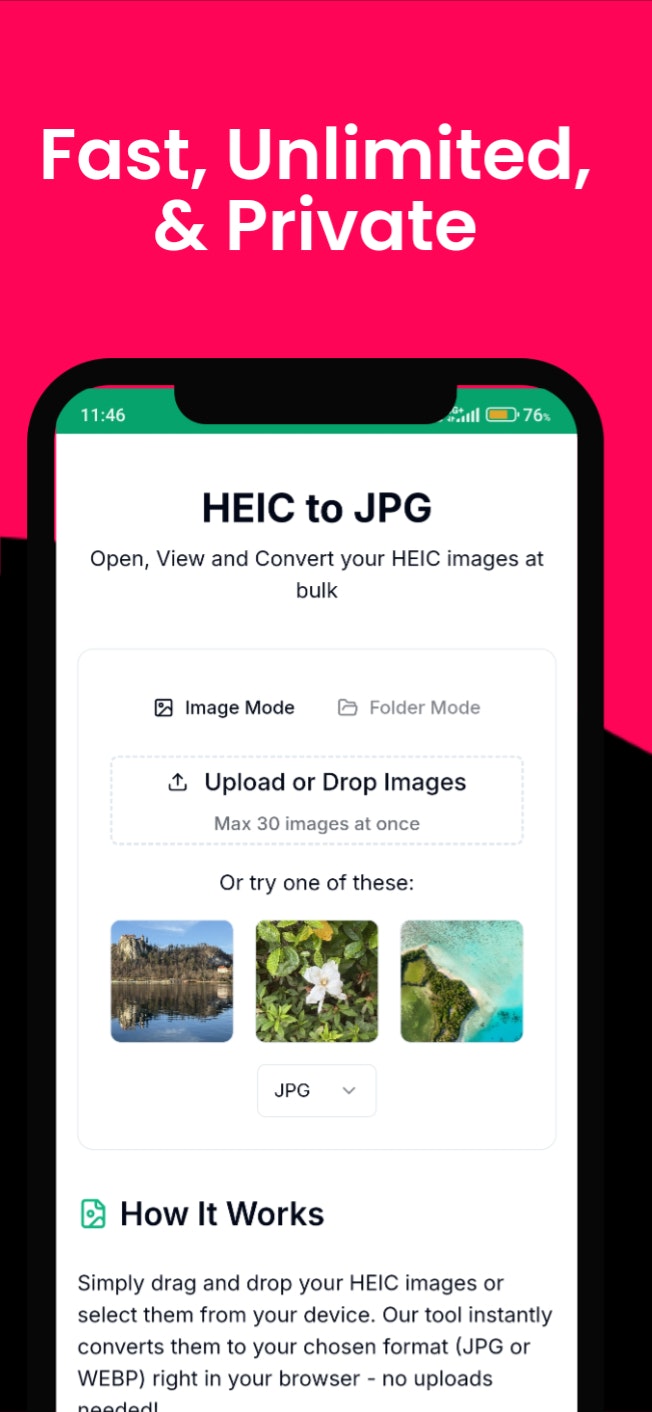 JPG ProへのHeic - ブラウザのプライバシーファーストHEICイメージコンバーターメディア1