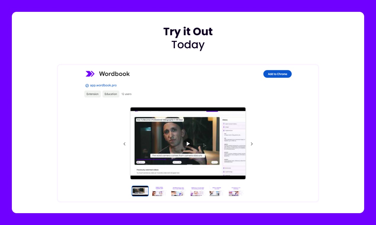 WordBook Yt E-Learning Chrome Extension media 6