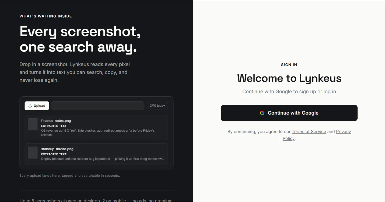 Lynkeus — Image to text, for screenshots screenshot