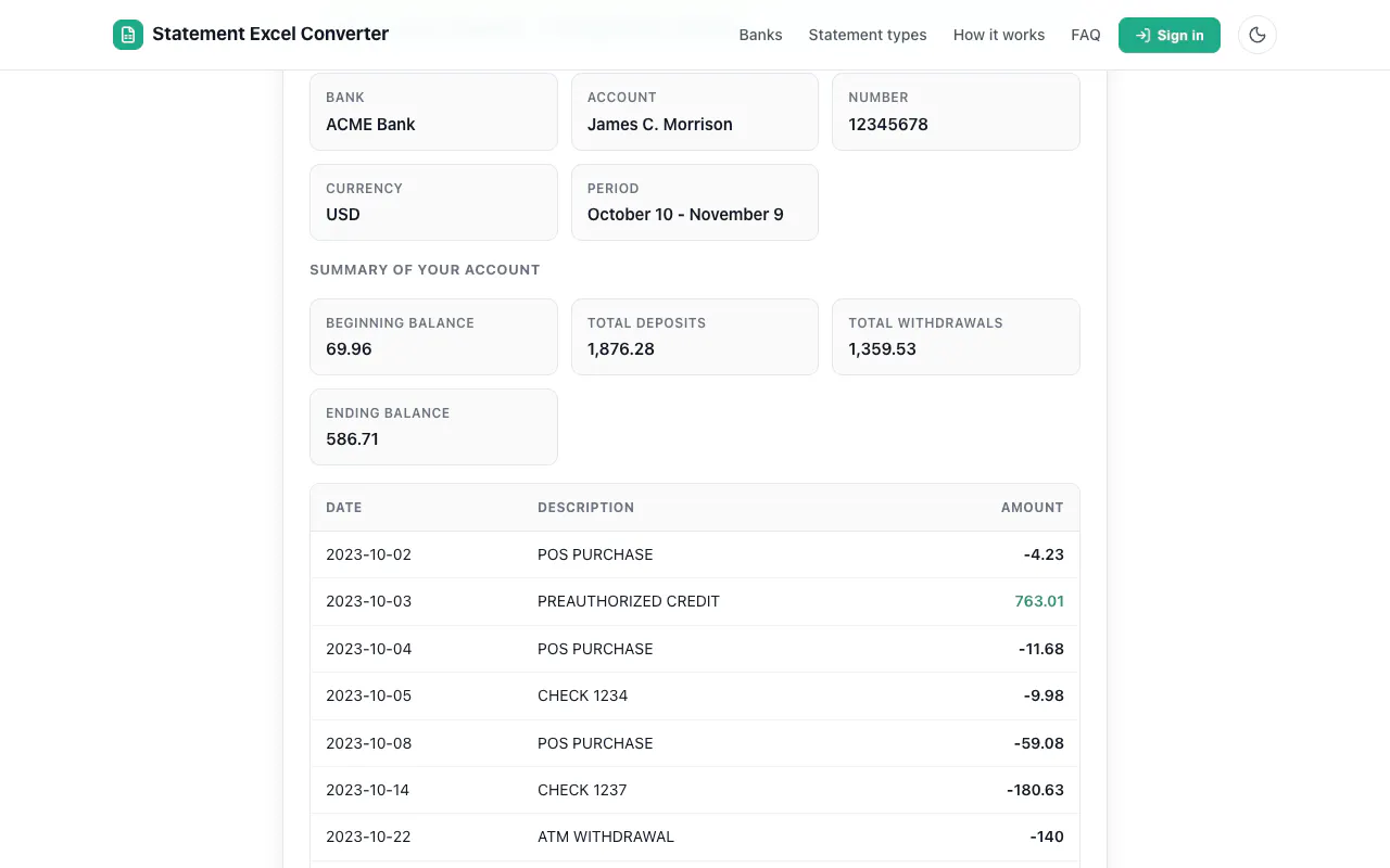 Statement Excel Converter gallery image