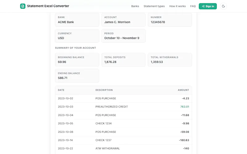 Statement Excel Converter screenshot 2
