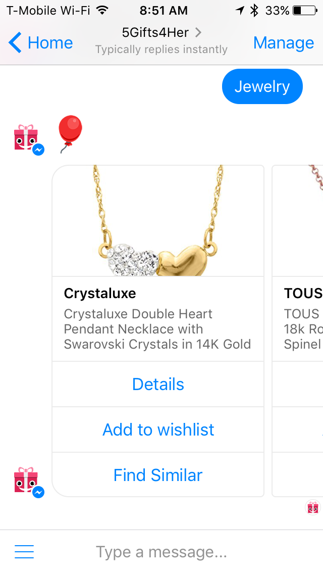 5Gifts4Her Messenger chatbot gallery image