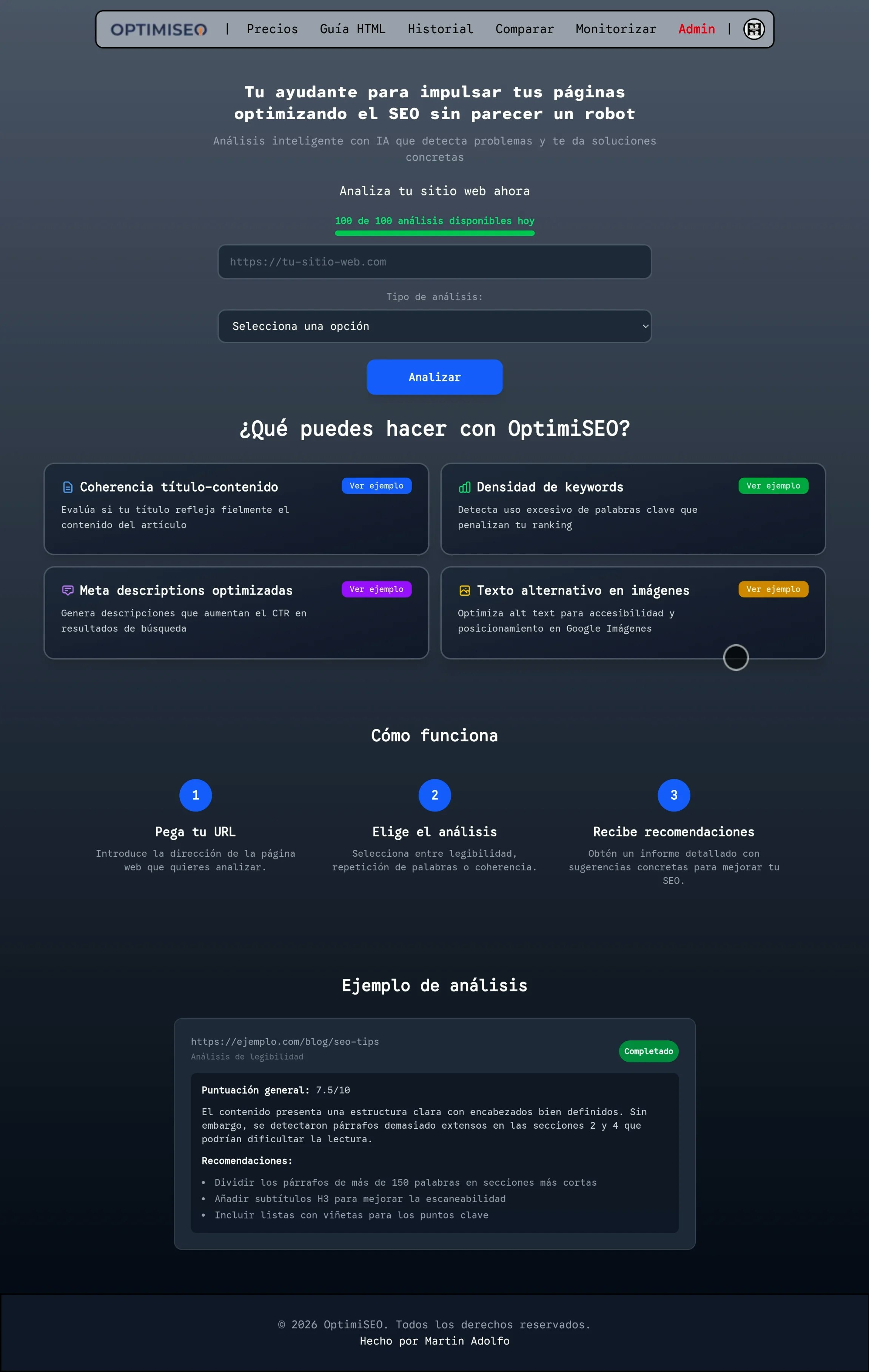 Optimiseo - AI SEO alignment checker - Main product screenshot demonstrating key features and user interface