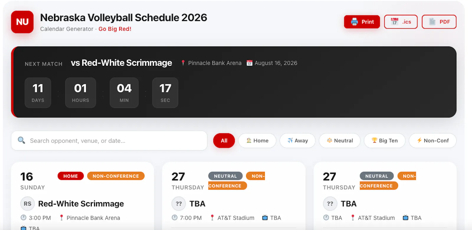 Husker Volleyball Calendar genrator  screenshot 1