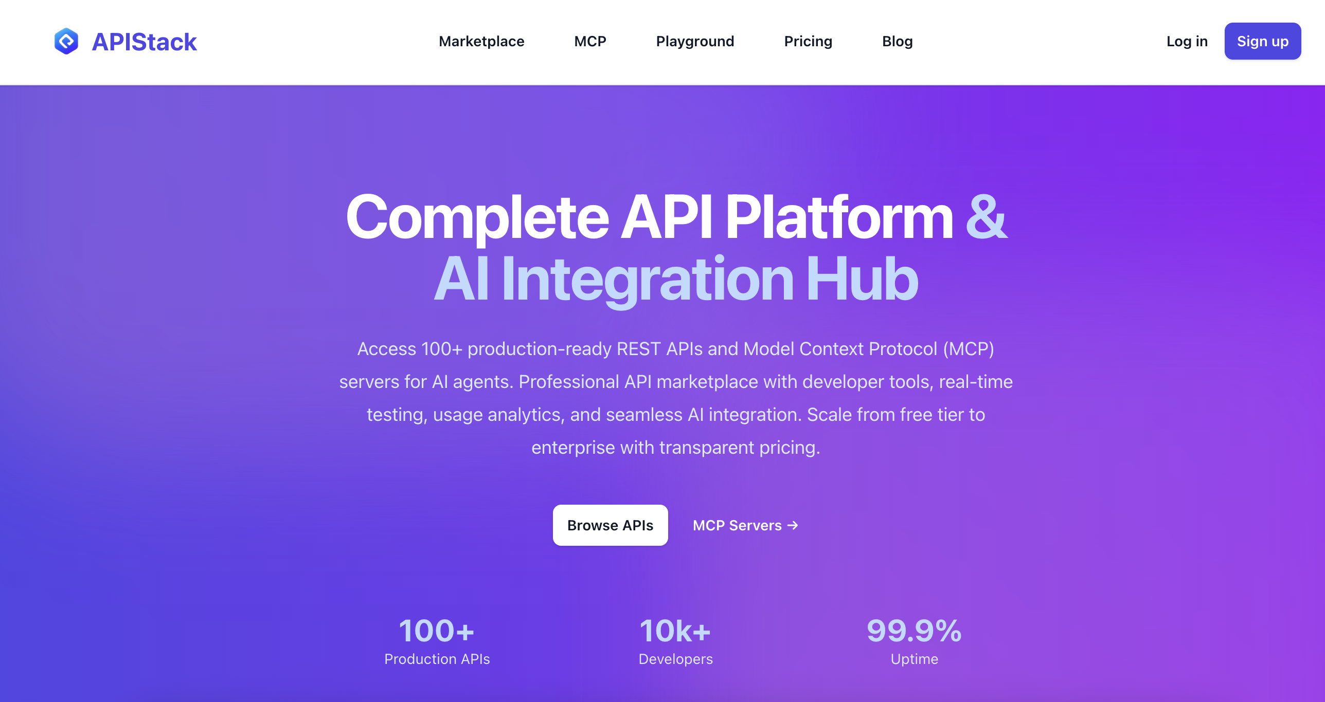APIStack - The ultimate API marketplace - Main screenshot showing features and interface
