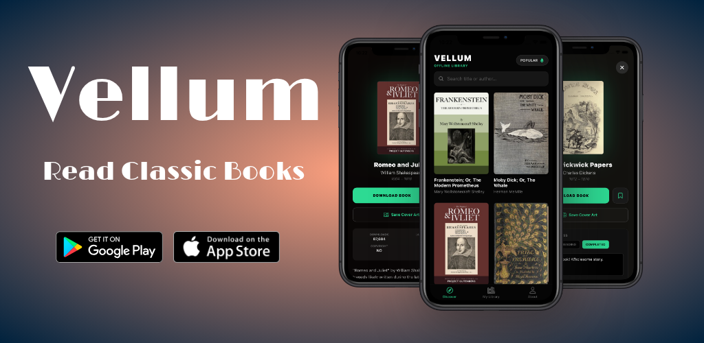 Vellum: Classic Books Reader - Main product screenshot demonstrating key features and user interface