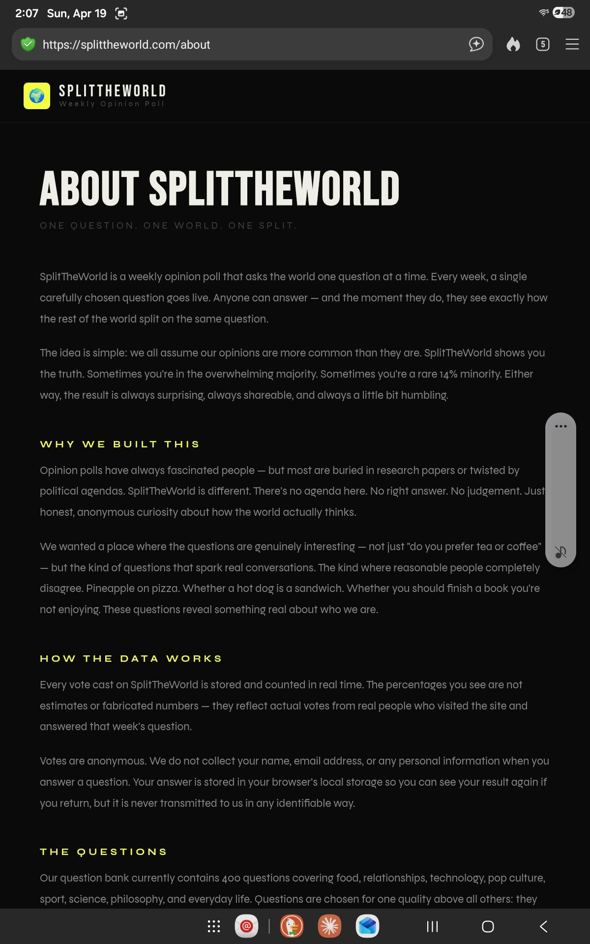 SplitTheWorld — Weekly Opinion Split gallery image