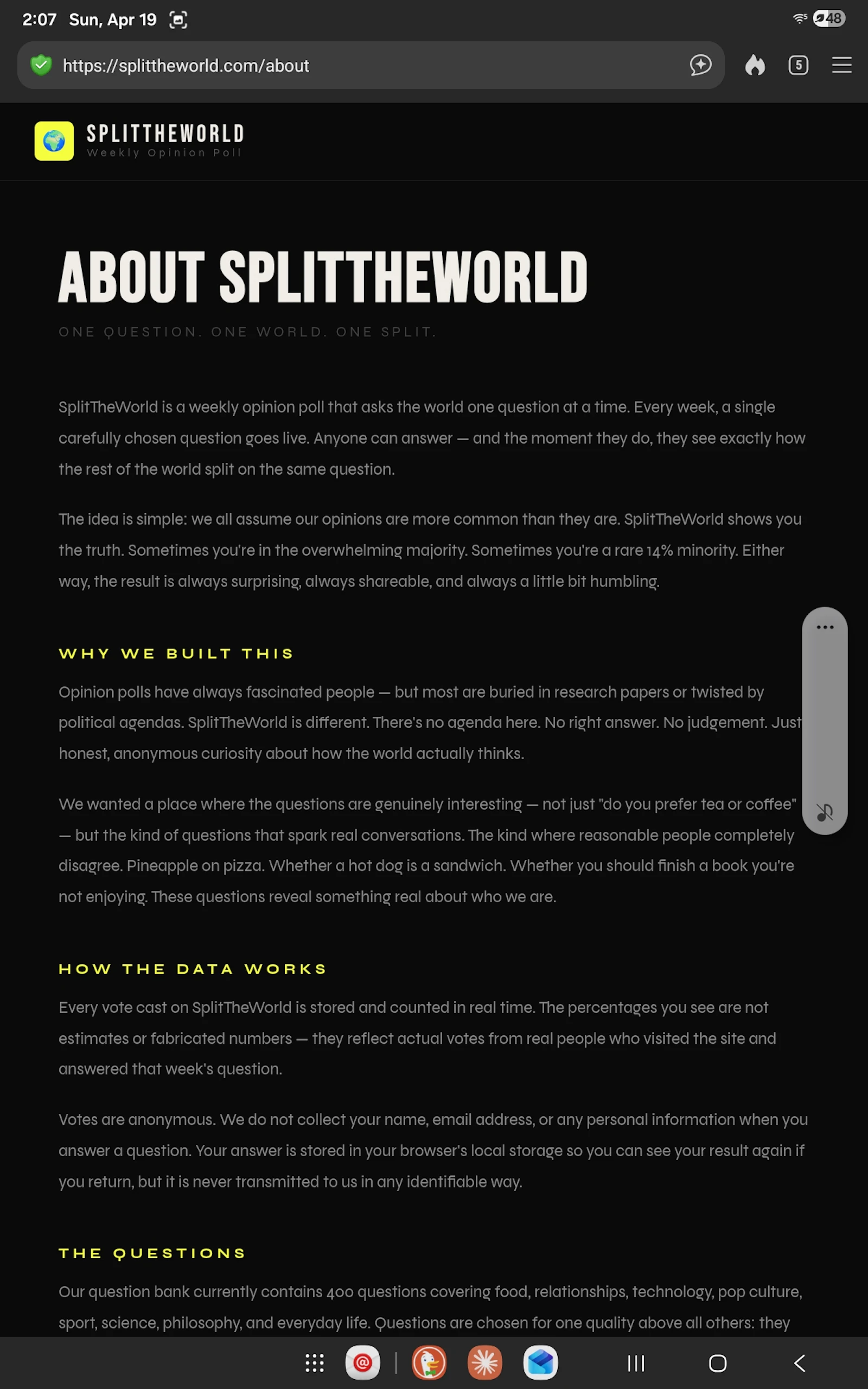 SplitTheWorld — Weekly Opinion Split screenshot 2