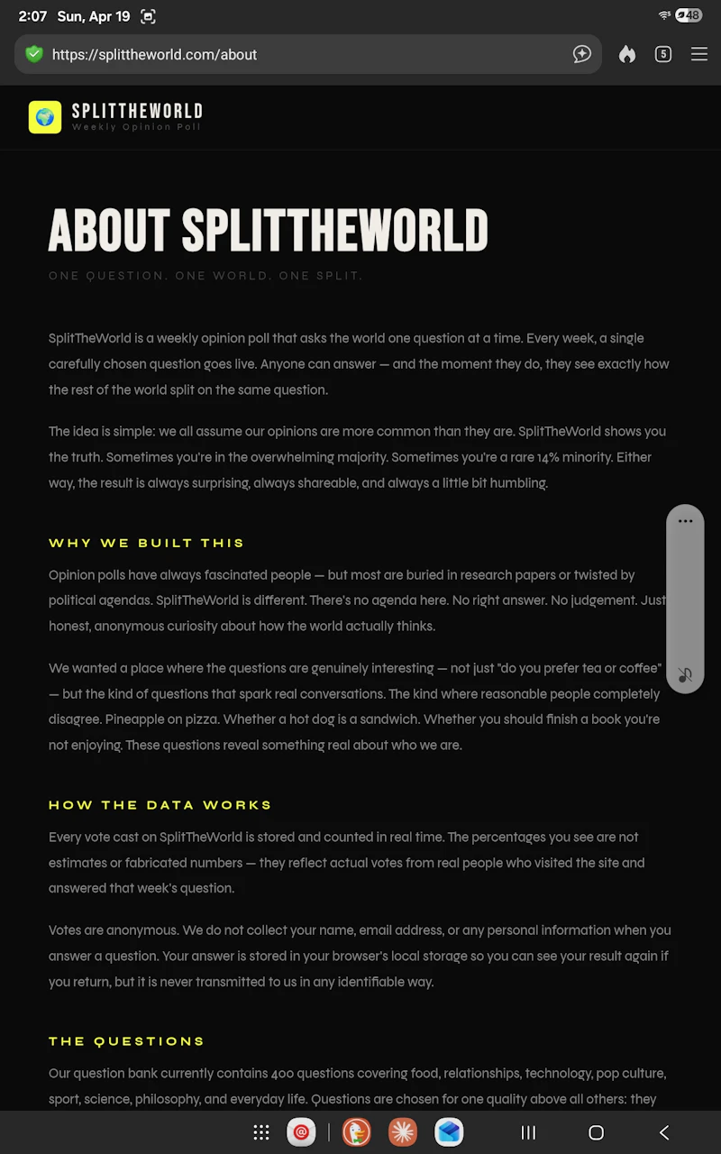 SplitTheWorld — Weekly Opinion Split screenshot 2