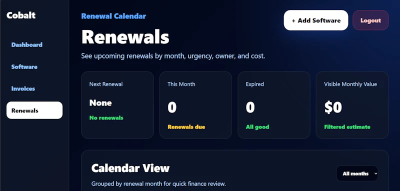 Cobalt Renewals screenshot 2