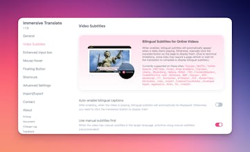 Immersive Translateのプロモーションバナーは、ビデオコンテンツにおける言語の壁を取り除く能力を強調しています。