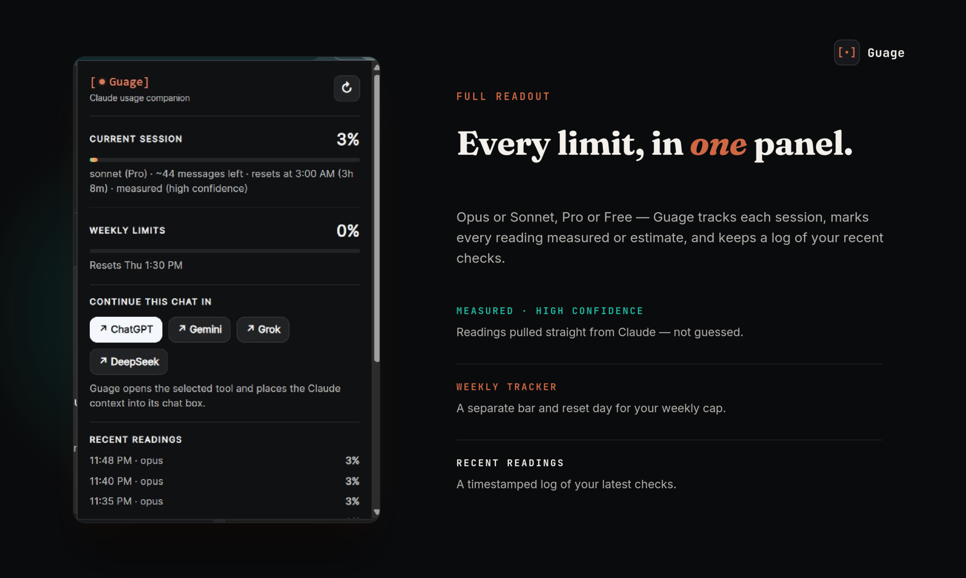 Guage — Claude usage tracker gallery image
