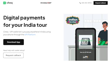 Cheq アプリで支払いを行う人 - スマートフォンを持ち、小売店で Cheq アプリを使用して支払いを行う人。アプリのインターフェースが画面に表示されます。