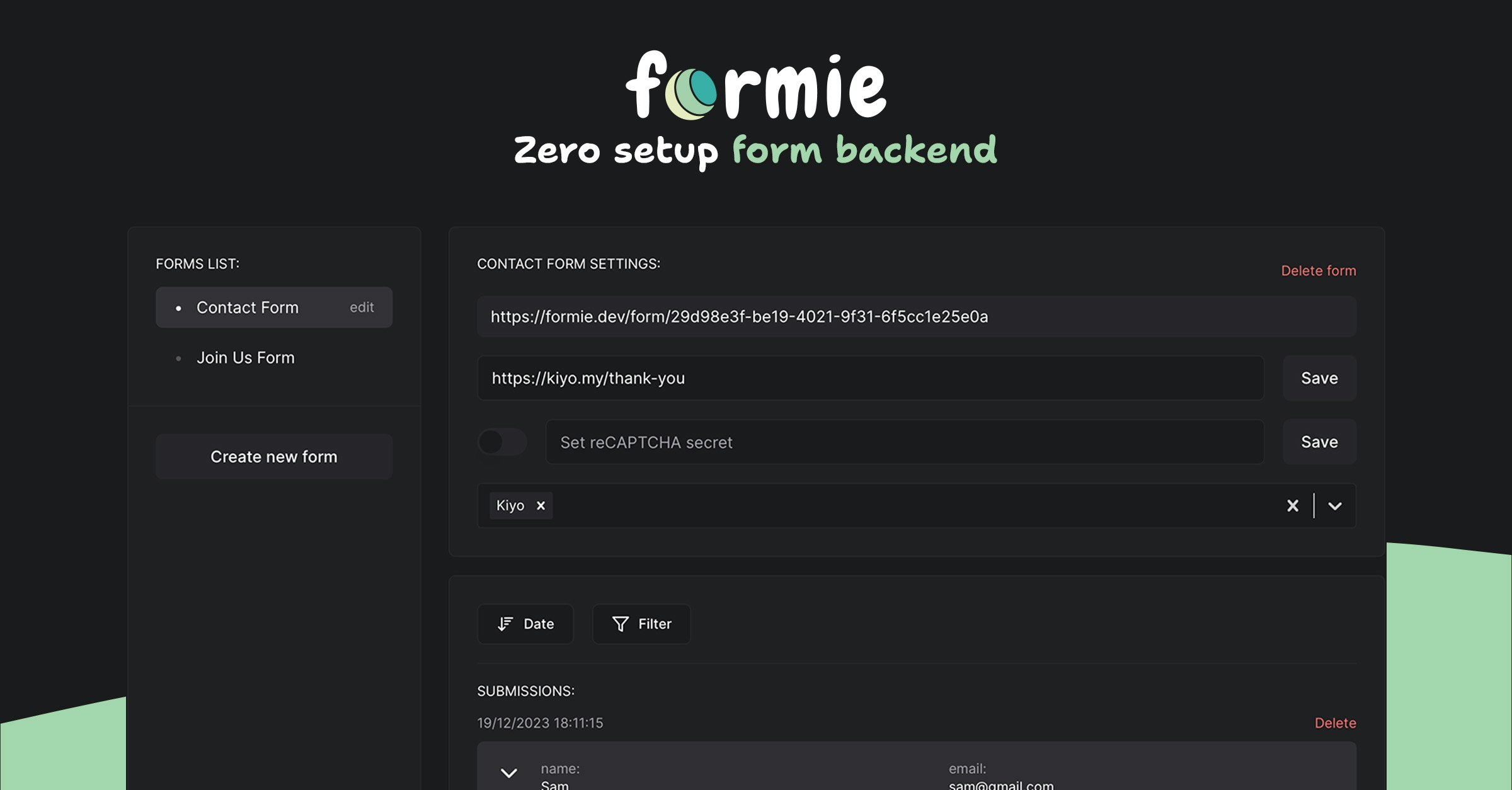 startuptile formie-Zero setup form backend & dashboard