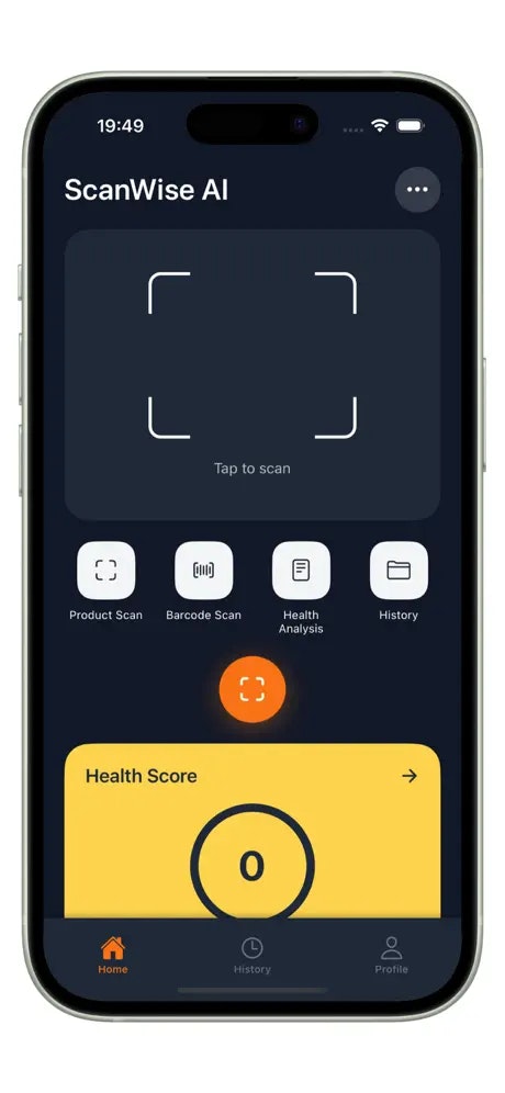 ScanWise AI - Food Scanner - Main product screenshot demonstrating key features and user interface