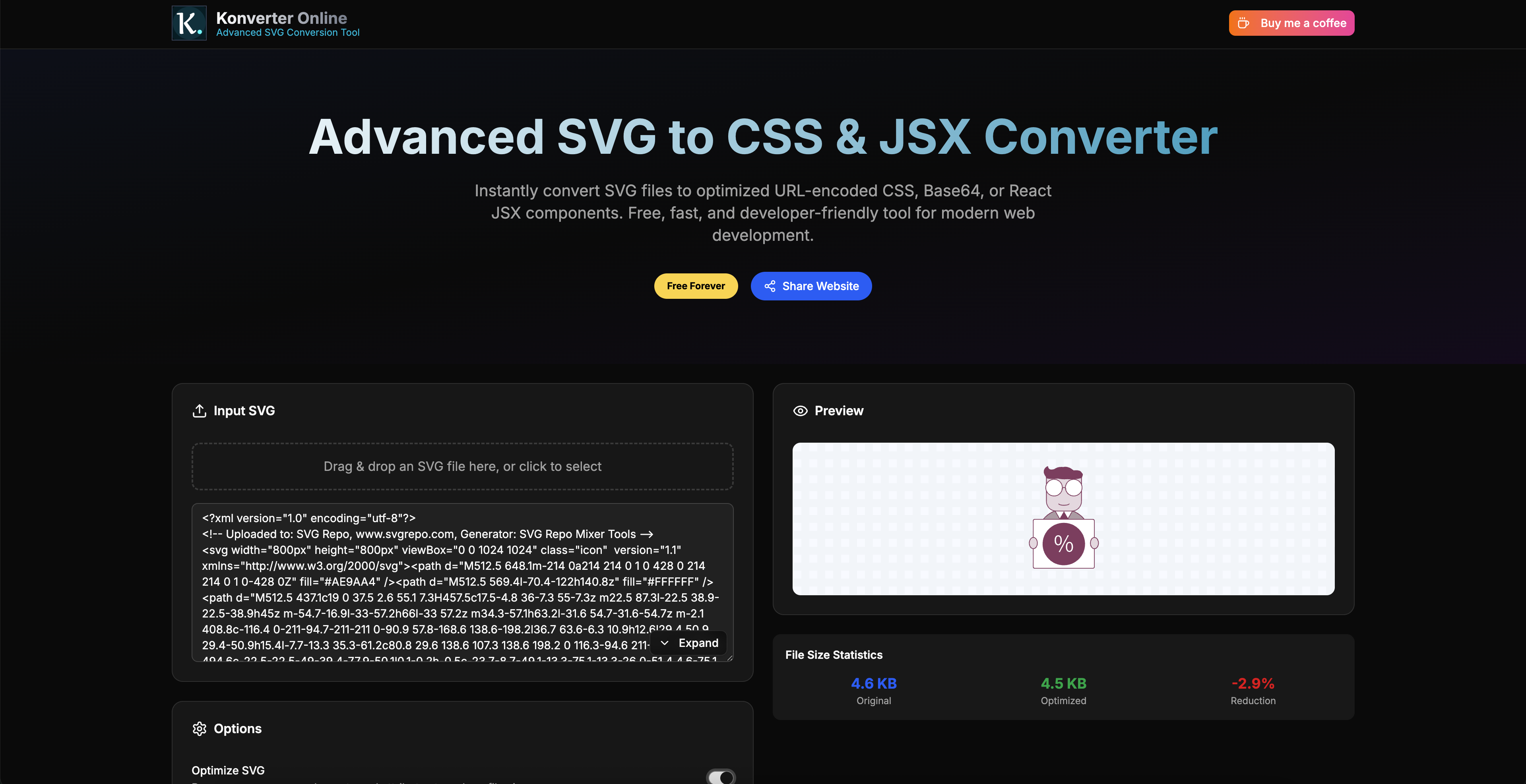 Mídia 1 de Conversor - SVG avançado para CSS e JSX Converter