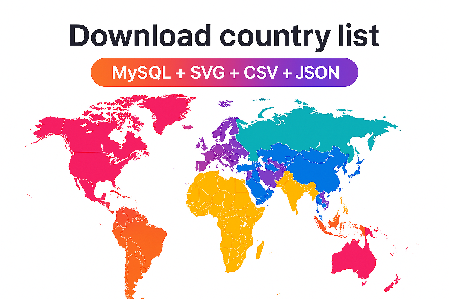 Mídia 4 de DataSet do desenvolvedor de dados mundiais - Obter conjunto completo de dados do continente, país, estado, cidade e moeda