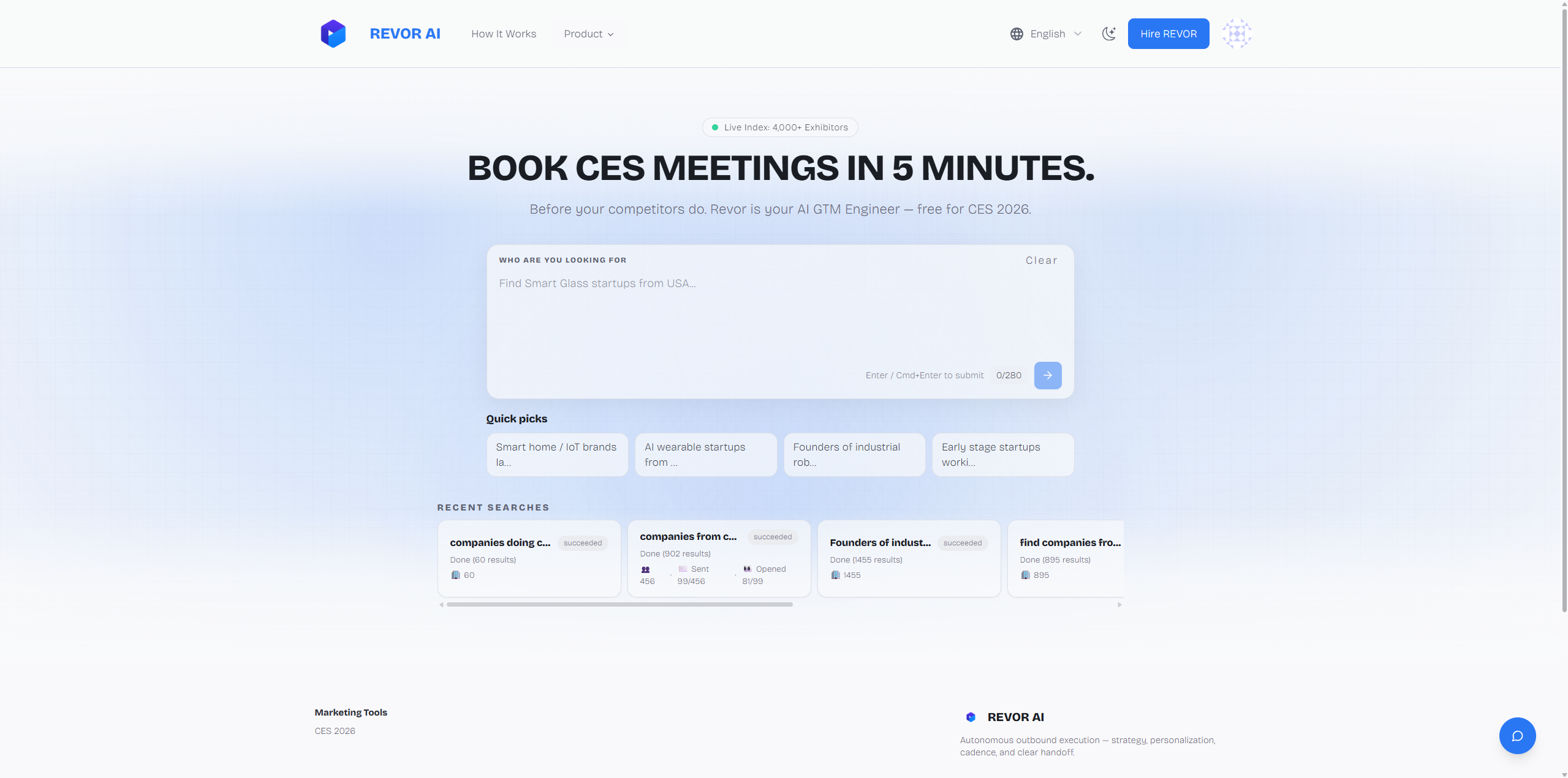 CES 2026 Outreach Agent by Revor - Main product screenshot demonstrating key features and user interface