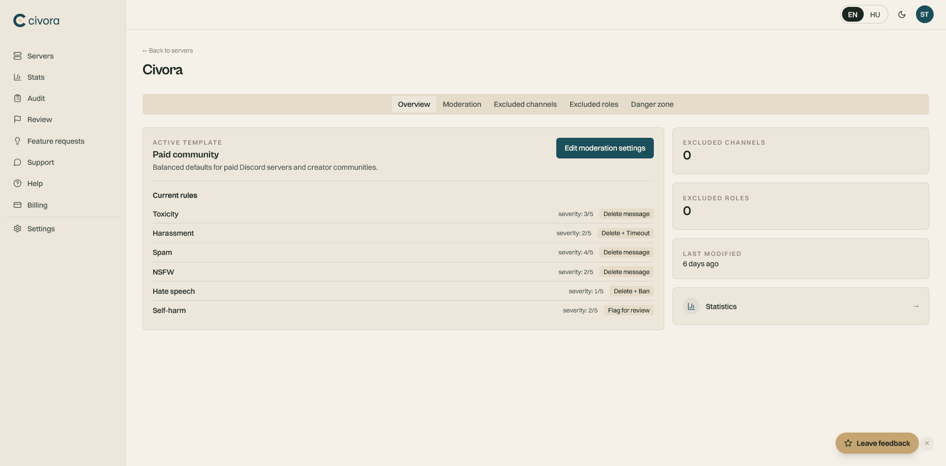 Civora — Discord moderation with AI gallery image