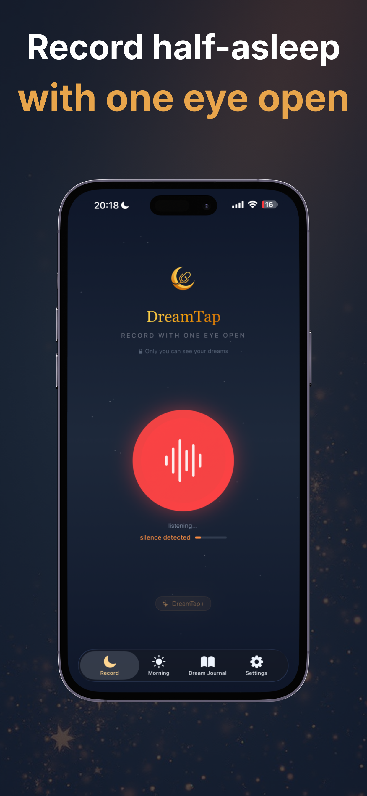 DreamTap: The Night Recorder - Main product screenshot demonstrating key features and user interface