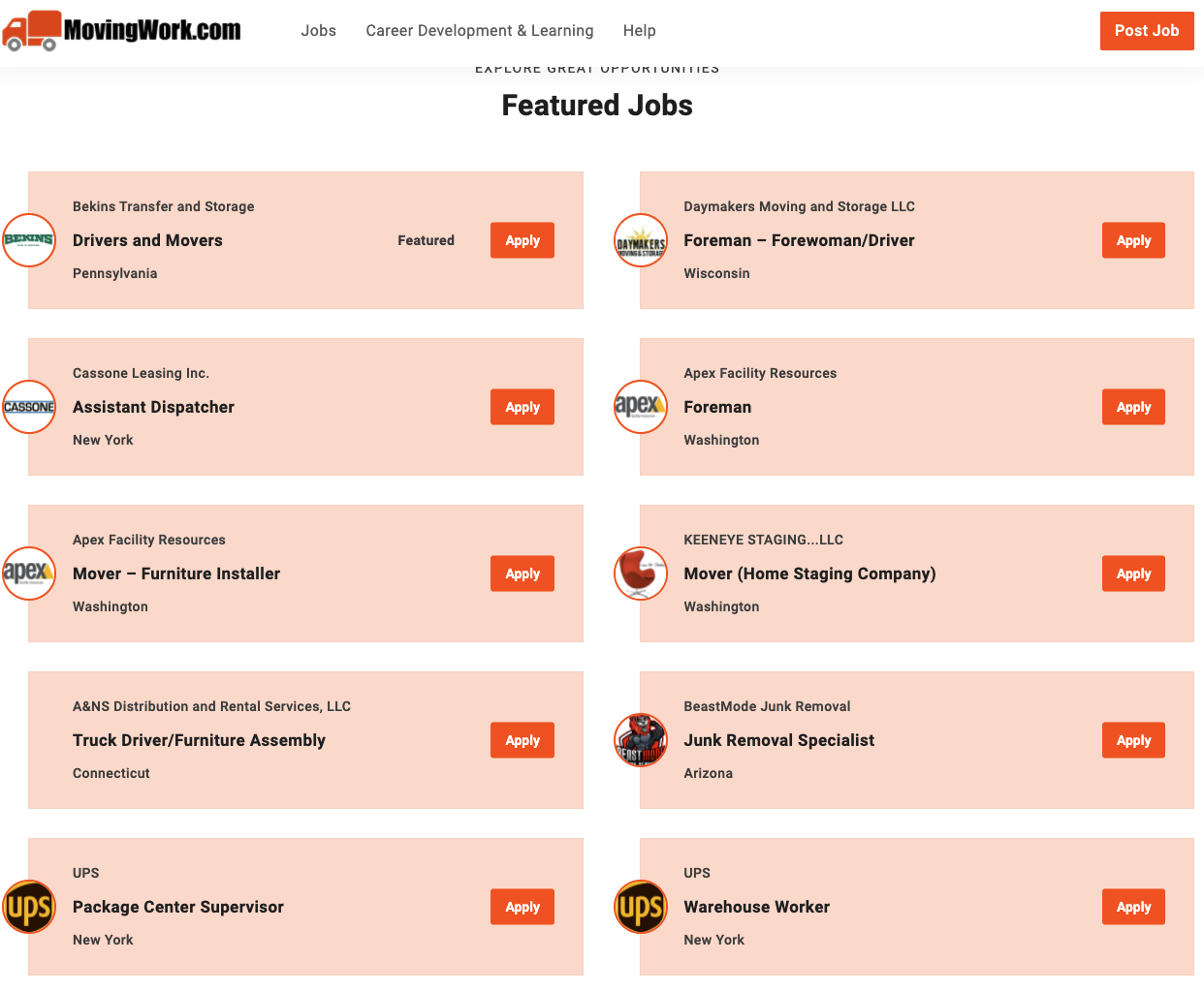 Job board for moving companies gallery image