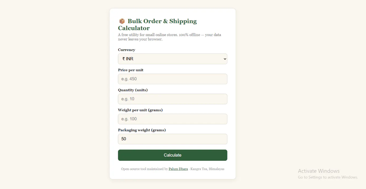 Bulk Order & Shipping Calculator screenshot