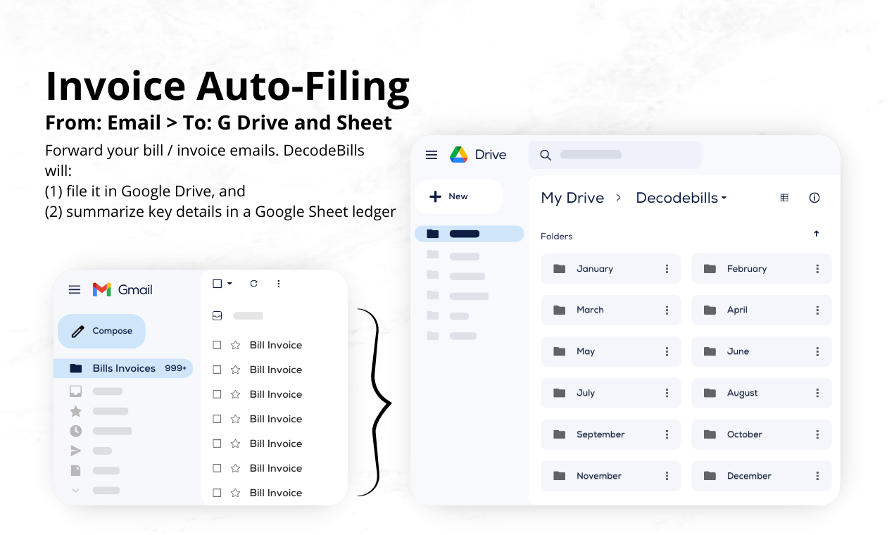 Media DecodeBills - Invois dari peti masuk ke g drive, mengeluarkan data ke lembaran g 1