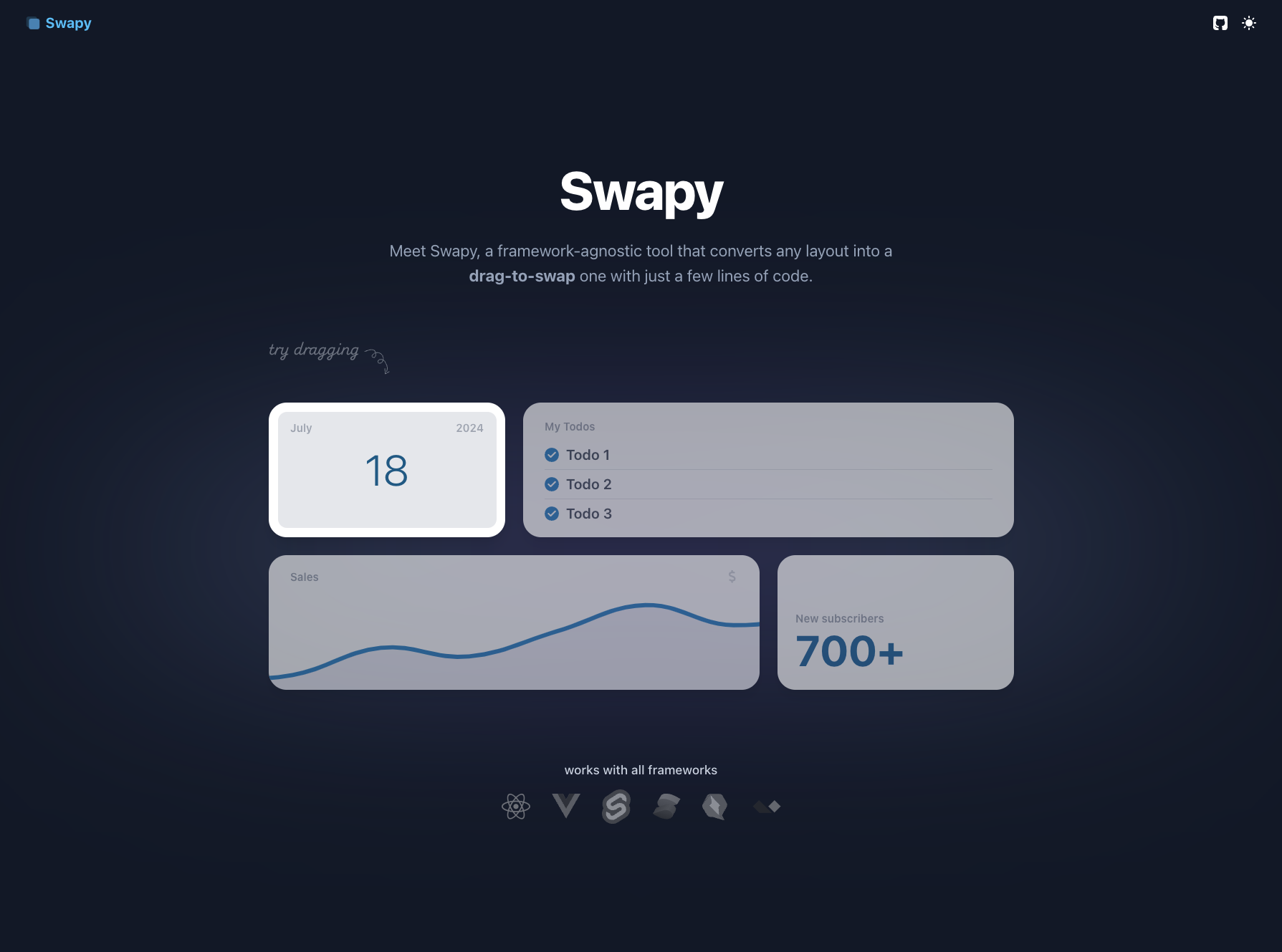 startuptile Swapy-JavaScript tool to convert any layout to a drag-to-swap one